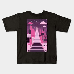 Vaporwave city minimalist art Kids T-Shirt